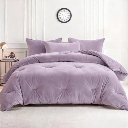 Hailyuwl Velvet Comforter Set Queen/Full Size, Light Purple Fluffy Velvet 3 Piece, Soft Breathable Luxury Winter Warm Bedding Sets, with 1 Cozy Comforter, 2 Pillow Shams (Lavendar) - Image 1