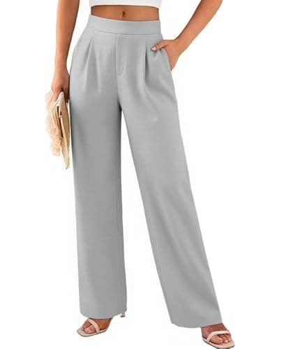SEMARO Womens Summer Wide Leg Flowy Palazzo Pants High Waist Loose Beach Trousers Business Casual Dress Pants with Pockets Grey Blue - Image 1