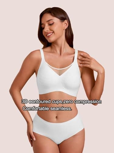 COCOMARTS Jelly Bras for Women No Underwire Push Up V Mesh Seamless Comfort Tshirt Bra Supportive Lift Bralette Everyday Bra White 3X-Large - Thumbnail 4