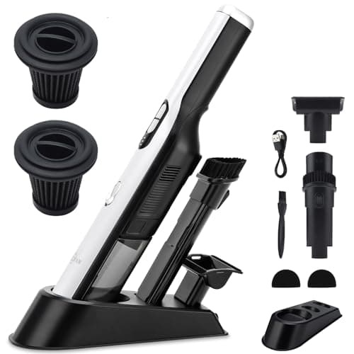 Handheld Cordless Vacuum Cleaner, Portable Car Vacuum with 18KPa Suction Power, Quick-Charge Hand Vac with LED Headlight & Storage Dock for Home Office Desk Keyboards Pet Hair, White - Image 1