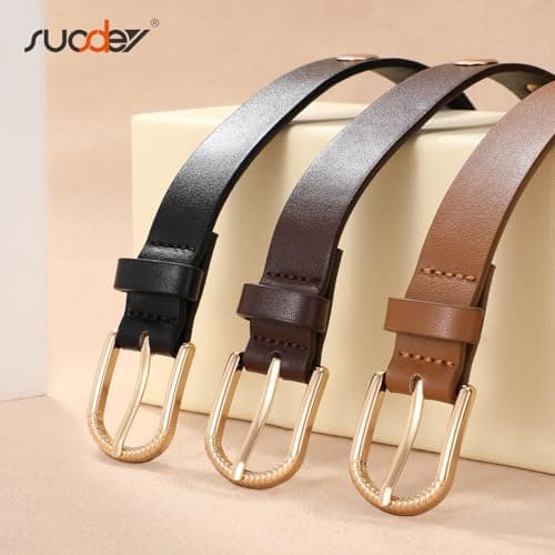 SUOSDEY Women Studded Belt Fashion Leather Belt Ladies Waist Belt Silver Gold Buckle Belt for Jeans Pants Dresses - Thumbnail 4