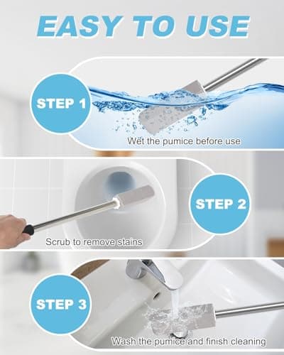 22" Long Pumice Stone Toilet Bowl Cleaner - Toilet Pumice Stone with Stainless Handle - Bathroom Cleaner Toilet Brush - Hard Water Stains Remover for Toilets, Bathtubs, Kitchen, Pool, Tile Cleaning - Thumbnail 6