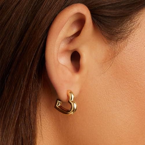MIJENITI Small Gold Earrings for Women - Tiny Small Heart Stud Statement Earrings, Hypoallergenic Gold Statement Jewelry | Fashion Heart Jewelry - Thumbnail 2