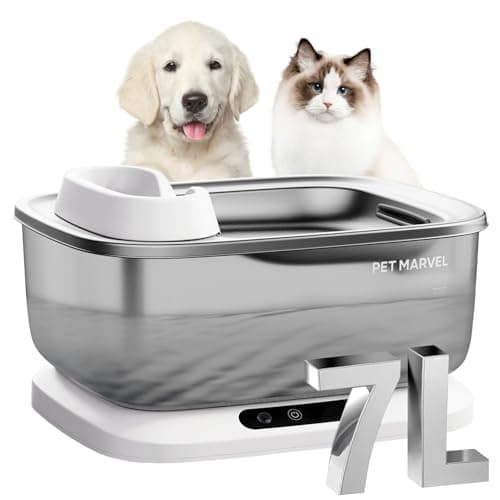 PET Marvel Wireless Quiet Pet Water Fountain, 7L/1.8Gal/230oz Large Water Reserve for Dogs & Cats, Stainless Steel Drinking Bowl, Battery or Plug-in Use, Designed for Short Trips & Backup Use, F2 V2 - Image 1