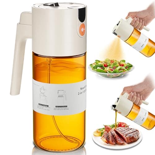 OURCABECUE Upgrade 2 in 1 Oil Sprayer for Cooking, 17oz Light-Blocking Glass Olive Oil Dispenser Bottle for Kitchen,Food-Grade Oil Mister with 8 Stickers for Salad, Frying (Brown Bottle-White Cap) - Image 1