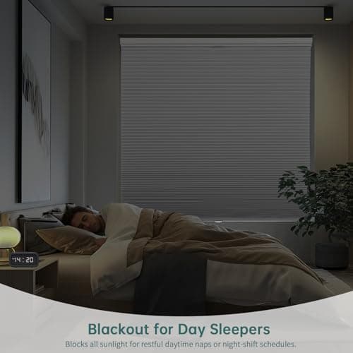 Changshade Top Down Bottom Up Blackout Cellular Shades, Cordless Honeycomb Blinds for Windows, Light Blocking & Total Privacy for Day Sleepers,White,34" W*72" H - Thumbnail 2