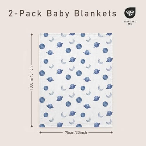 GLLQUEN BABY Blankets for Unisex Boys Girls, 2-Pack Muslin Cotton Front Soft and Breathable, and Dotted Fleece Backing, Printed Bed Nursery Minky Blankets for Toddler Newborn, Space, 30 x 40 inches - Thumbnail 4