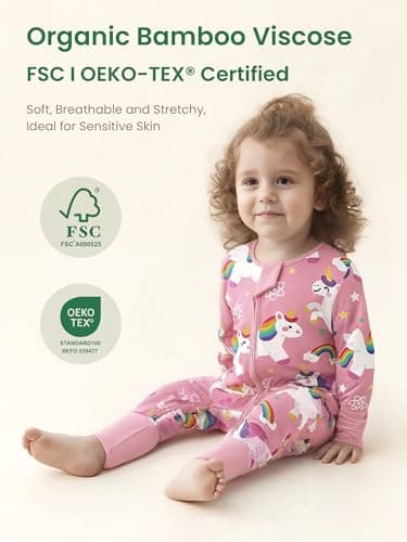 Infant Boys Girls Outfit Clothes Set Newborn Baby Romper Bamboo Long Sleeve Zipper Bodysuit Jumpsuit (Unicorn, 9-12M) - Thumbnail 2