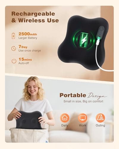 KINGJOY 2-in-1 Cordless Shiatsu Back Massager with Heat, Upgraded 4D Liftable Massage Nodes & Dual-Side Heating, Deep Tissue Kneading for Back Pain Relief, Gift for Women Men, Home Office Use - Thumbnail 4