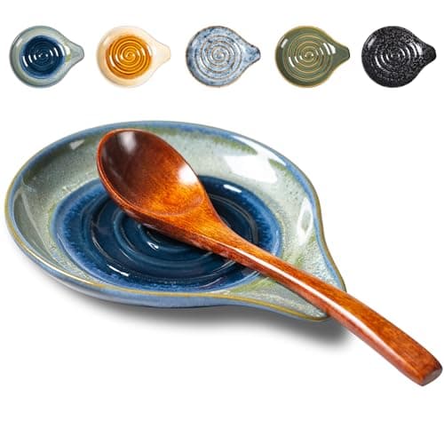 Spoon Rest for Kitchen, Ceramic Spoon Holder for Stove Top, 6 Inches Large Cooking Spoon Holder，Coffee Spoon Holder, Heat Resistant Utensil Rest for Countertop, Dishwasher Safe Blue-Green Gradient（L） - Image 1