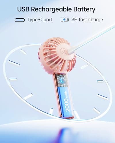 SWEETFULL Mini Portable Fan - Rechargeable Handheld Fan, 3 Speeds Personal Small Hand Gifts for Travel Essentials, Lash, Makeup, Eyelash, Kids, Girls, Women - USB, Cute Design Pink - Thumbnail 4