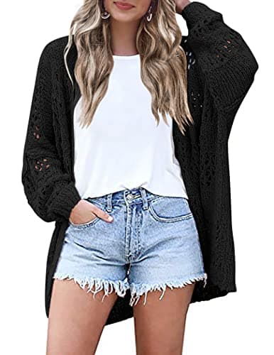 HOTOUCH Womens Black Cardigan Sweaters Thin Summer Lightweight Crochet Knitted Cardigans Black S - Image 1