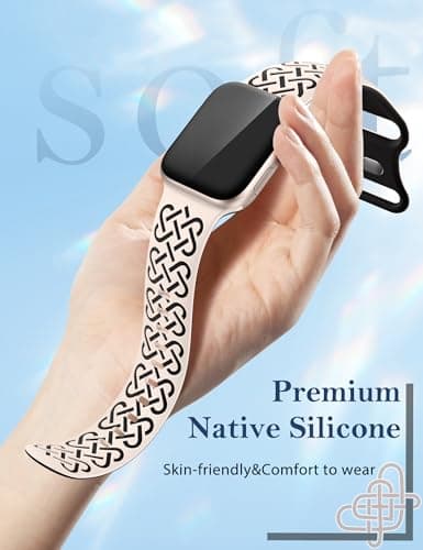 Minyee 2 Pack Engraved Bands Compatible with Apple Watch Band 38/40/41/42mm Women, Soft Silicone Two-Tone Celtic Sport Strap for iWatch Series 11 10 9 8 7 6 5 4 SE/Ultra 3 2 1, Starlight/Black/Nude - Thumbnail 3