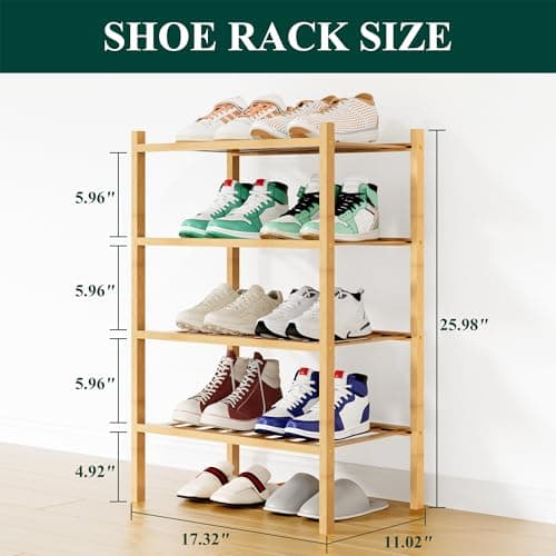 Smiry Shoe Rack, 4 Tier Small Bamboo Shoe Organizer, Stackable Free Standing Wooden Shoe Storage Shelf for Closet, Entryway, Front Door Entrance, Natural - Thumbnail 2