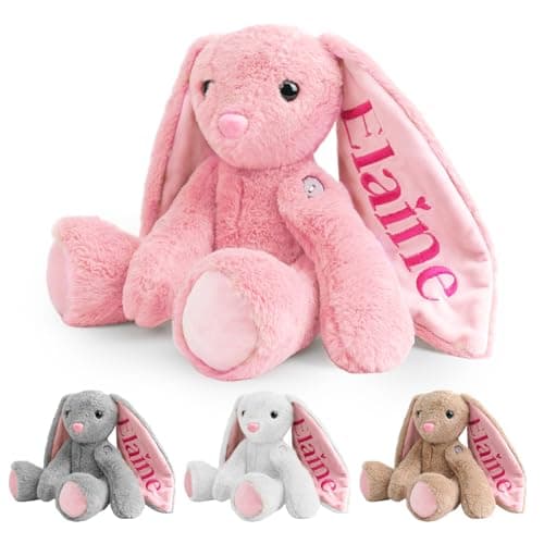 Individz Personalized Bunny Stuffed Animal with Embroidered Name, Custom Baby Easter Plush Toys, 1+ Years Old Girls Gifts, Easter Birthday Gifts for Baby Girls Boys Toddlers Newborn - Image 1