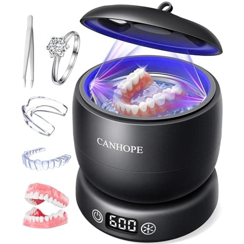 CANHOPE Ultrasonic Retainer Cleaner Machine, Ultrasonic Jewelry Cleaner, Denture Cleaner for Invisalign, Mouth Guards, Night Guards, Aligners, Toothbrush – Detachable Base & Lid, Digital Timer, Black - Image 1