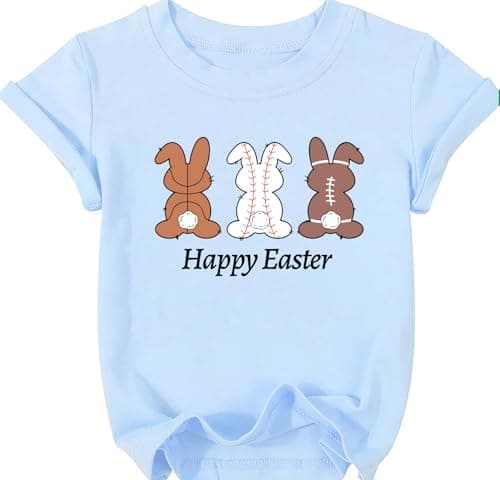 Tewmeu Boys Easter Shirt Girls Bunny Easter Graphic Tshirts Kids Eggs Hunts Holiday Outfits 3-10Y - Image 1