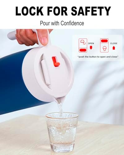 GiNT 54Oz/1.6L Thermal Coffee Carafe Wide Mouth - Double Wall Vacuum Insulated Stainless Steel Beverage Dispenser with Safety Lock | 12H Hot & 24H Cold Retention (Blue) - Thumbnail 6