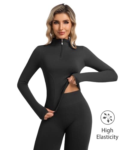 YOAKUKA Womens 2 Piece Workout Sets Quarter Zip Pullover High Waist Butt Lifting Leggings Seamless Yoga Outfits Gym Sets - Thumbnail 4