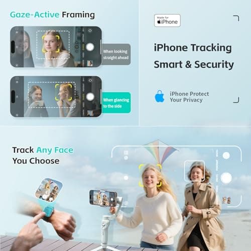 COMITOK Only for iPhone, MOGO [Apple MFi Certified] Gimbal Stabilizer for iPhone with Phone Clip & RGB Light, Support Selecting Tracking Target on Apple Watch & iOS26 Cameras for iPhone 16 15 Pro Max - Thumbnail 3