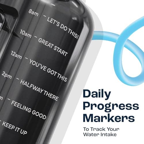 AQUAFIT 128 oz Water Bottle with Time Marker - Straw & Chug Lid - BPA Free 1 Gallon Gym Water Bottle with Handle - Big Gallon Jug (Midnight Gray, 128 Ounces) - Thumbnail 4