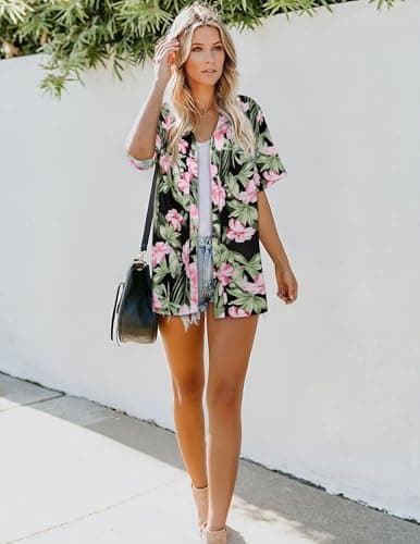 LILYCHIC Womens Button Down Shirts Casual Short Sleeve Tshirts Cute Collared Summer Casual Hawaiian Blouses Black S - Thumbnail 5