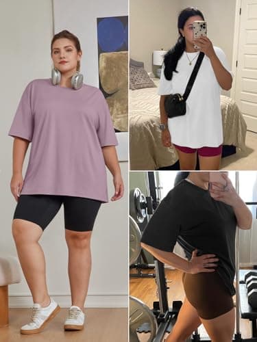 Dhigali 3 Pack Workout Oversized Tshirts for Women Crew Neck Gym Casual Basics Womens Clothing Plain Baggy T Shirts - Thumbnail 2