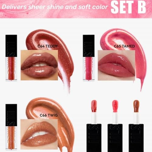 Lip Glow Oil Set – Hydrating & Moisturizing Lip Gloss Oils | High-Shine, Long-Lasting Non-Sticky Lip Care for Smooth Glimmer Finish, Plump Lips | Gift for Women & Girls 3Pcs (Set B) - Thumbnail 2