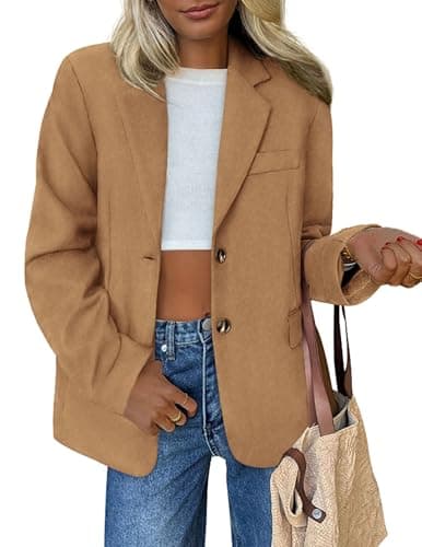 PRETTYGARDEN Blazers for Women Business Casual Fall Dressy Oversized Faux Suede Suit Jackets Work Office Teacher Clothes (Khaki,Medium) - Image 1