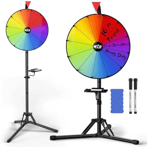 ORWOD 16 Inch Tripod Prize Spin Wheel, Spinning Wheel with Folding Stand, Height Adjustable Spinner Wheel, 12 Color Slots Raffle Wheel with 2 Dry Erase Markers & Eraser for Carnival, Fortune Game