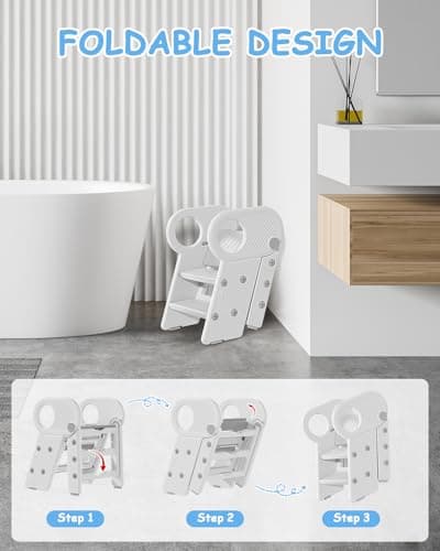 Baobrava Foldable Step Stool for Toddlers, Adjustable 3 Step Stool for Bathroom Sink, Toilet Potty Training Stool with Handles, Child Kitchen Counter Bedroom Bed Stool Helper - Thumbnail 4