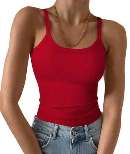 GKBK Womens Spaghetti Strap Scoop Neck Tank Tops for Women 2026 Ribbed Knit Fitted Soft Camisole Tank Shirts Red XS - Image 1