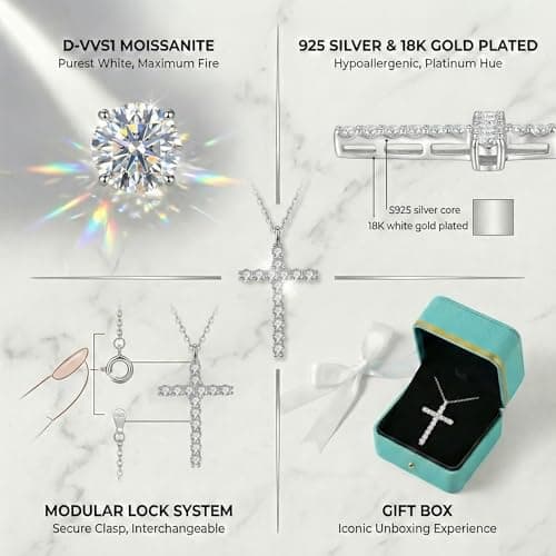 HYLYLEED Cross Necklace for Women,Moissanite Cross Pendant,925 Silver Necklaces D Color VVS1 Lab Created Diamond Religious Anniversary Birthday Gifts for Mom Wife Girlfriend Cross B-0.8CT - Thumbnail 4