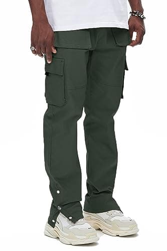 GINGTTO Mens Hiking Cargo Pants Slim Fit Stretch Fashion Tapered Casual Cargo Pants for Men with Multi-Pockets Army Green 36 - Image 1