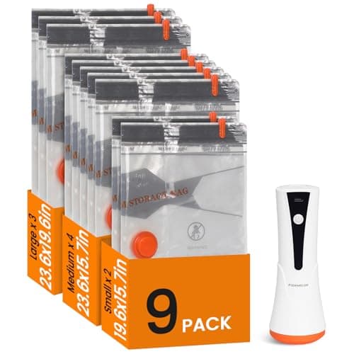 Vacuum Seal Bags for Clothing Travel with Rechargeable Cordless Pump, 9 Pack Compression Space Saver Bags for Packing, Luggage and Seasonal Storage - Image 1