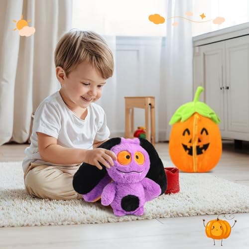 MIAODAM Bat Stuffed Animal, 11inch Reversible Pumpkin Bat Plush Pillow, Cute Plushies Toy Gift for Baby Toddler Girls Boys - Thumbnail 5