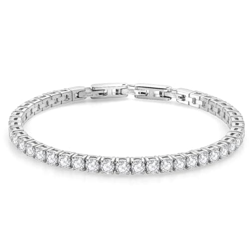Tennis Bracelet for Women Men, 14K Gold Plated Round 4mm AAAA+ Cubic Zirconia CZ Dainty Classic Adjustable Stainless Steel Bracelets Festival Wedding Jewelry Gift (Steel, CZ 4mm) - Image 1
