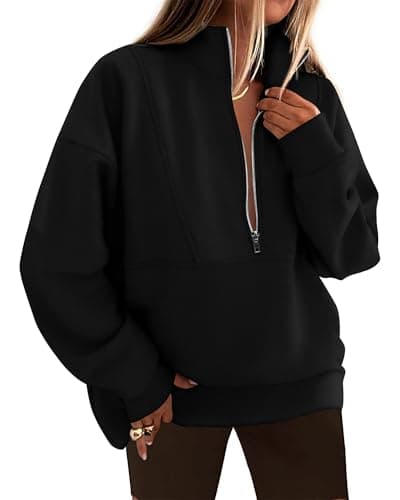 KIRUNDO Sweatshirt for Women 2026 Fall Half Zip Pullover Oversized Fleece Mock Neck Hoodies Fashion Outfits Winter Clothing(Black, Small) - Image 1