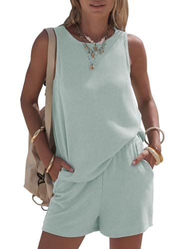 EXLURA Women's Summer 2 Piece Outfits Sleeveless Tank Top Matching Shorts Sets Lounge Sets Beach Vacation Cruise Clothes 2026 - Image 1