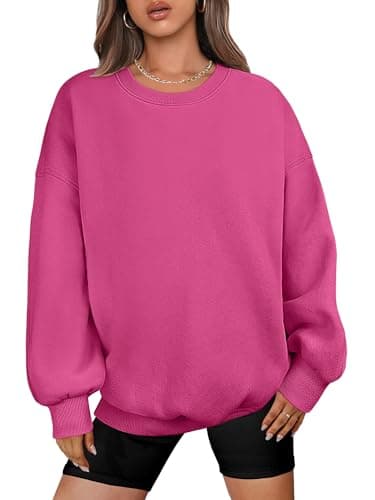 ANRABESS Oversized Sweatshirt for Women Crewneck Y2K Hoodies Fleece Casual Comfy Pullover Top Fall Outfits Clothes 2025 A1019 hot pink Medium - Image 1