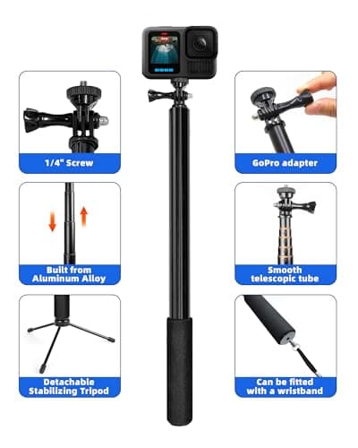 118" Invisible Long Selfie Stick Tripod,Action Camera Tripod,with Wireless Remote,Compatible with Gopro,DJI Osmo Action 5/3,Insta360 X5/X4/X3 ONEX2/RS,Cell Phone and Action Camera - Thumbnail 5