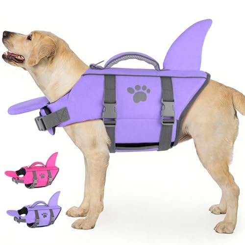 Dogcheer Shark Fin Dog Life Jacket, High Buoyancy Dog Life Vest with Chin Float for Swimming Boating, Adjustable Puppy Float Swim Vest for Small Medium Large Dogs -Taro Purple,L - Image 1
