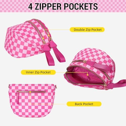 Checkered Crossbody Bag Bum Bags for Women Nylon Checkered Purse Large Fanny Packs Sling Bag Handbag Cross Body Bags - Thumbnail 4