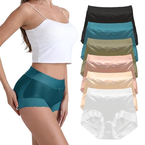 Tuvuye Silk Panties Pack Satin UnderWear for Women, High Waist Cheeky No Show Silky Smooth Ice Bikini Panties Standard & Plus Size - Image 1