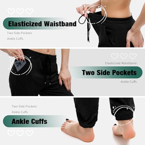 Walifrey Womens Joggers with Pockets, Drawstring Sweatpants Women for Lounging Jogging Gym and Workout Black,1 Pack Black L - Thumbnail 4