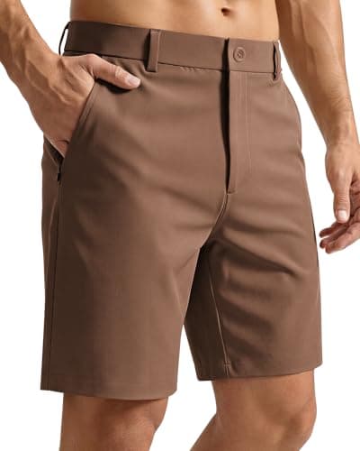 CANGHPGIN Mens Stretch Golf Shorts 7 Inch Flat Front Quick Dry Chino Dress Shorts for Men Casual Work Shorts with Pockets Brown - Image 1