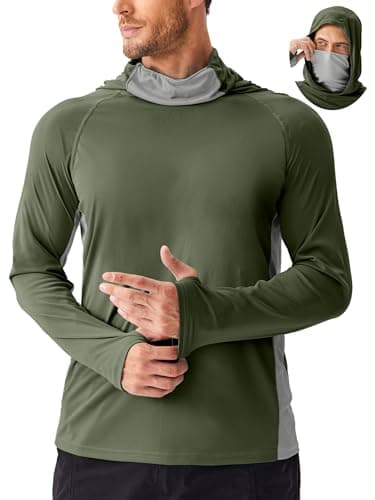 Men's Sun Protection Hoodie with Mask UPF 50+ Fishing Shirts for Men - UV Long Sleeve Shirt Men for Running Athletic Workout 2XL Army Green - Image 1