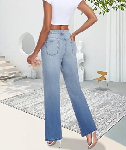 MARIASHA Jeans for Women New Flared Leg Stretch High Wasited Printed Pocket Pants Gradient Blue 2XL - Thumbnail 5