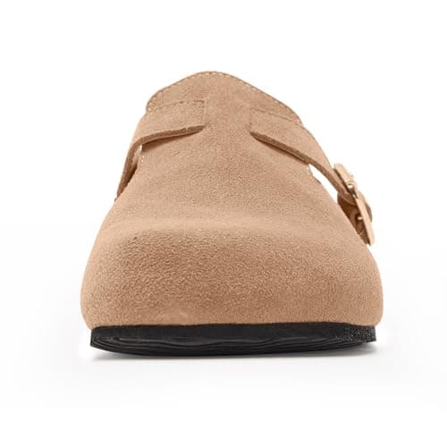 Women's Genuine Suede Clogs with Good Traction, Arch Support, Perfect for Wide Feet & Wearing Without Socks Outdoors Taupe - Thumbnail 3