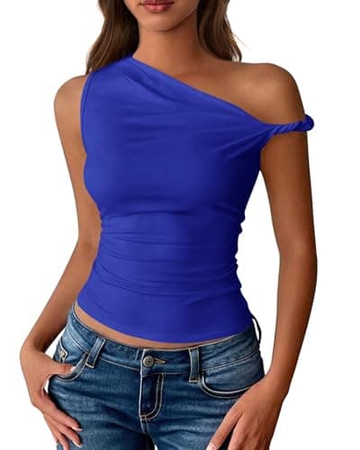 BTFBM Off The Shoulder Tops for Women 2026 Cute Summer Casual Sleeveless Slim Fit y2k Spring Outfits Going Out Tank Top(Royal Blue, Large) - Image 1